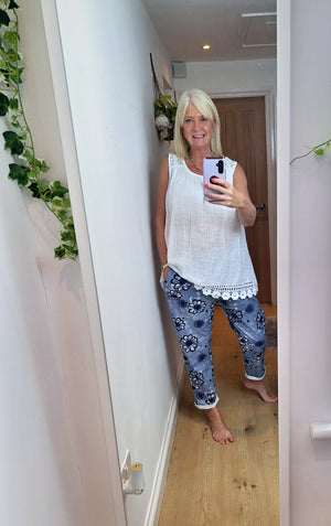 Larger New Daisy Joggers and White Vest Top