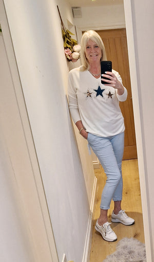 New Triple Star Soft Knit White and Blue Magic Trousers