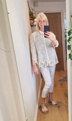 New Holly Oatmeal or White Lux Crochet Shirt