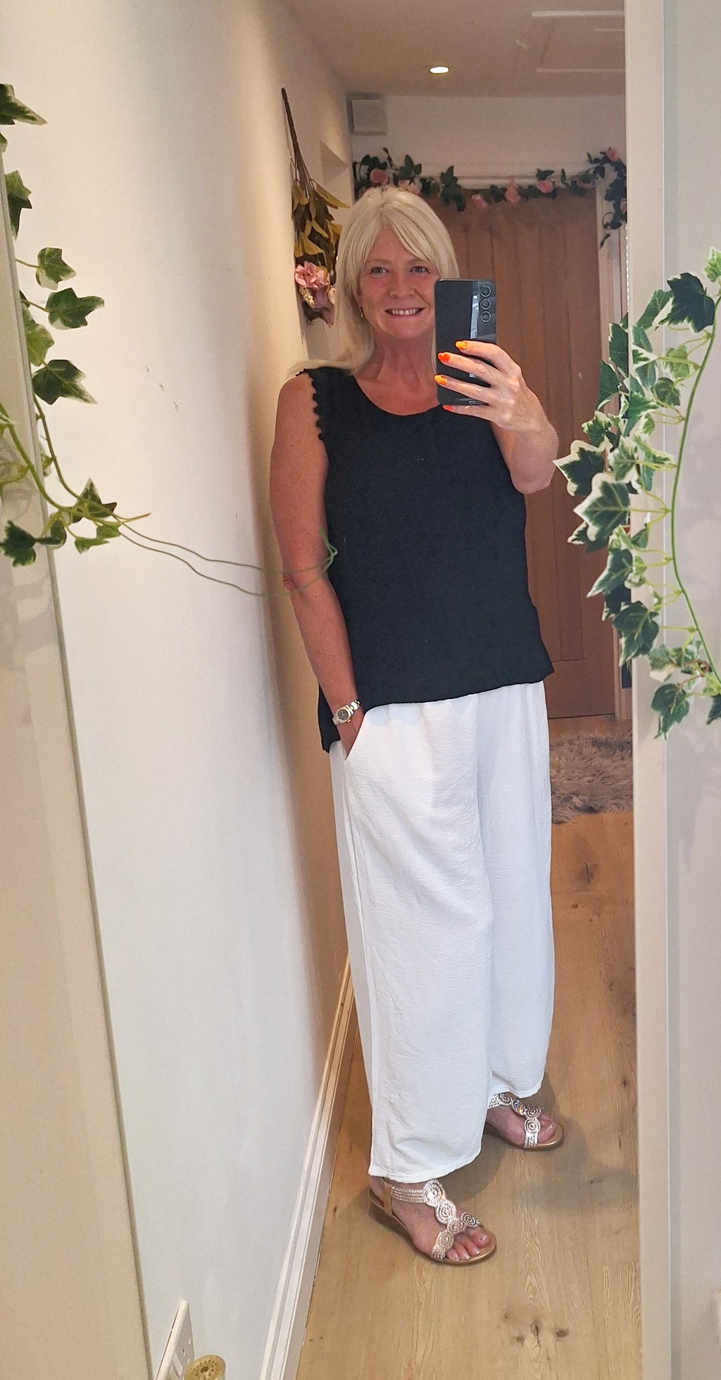 New White, Silver or Black or Khaki or Stone Pocket Palazzo Trousers