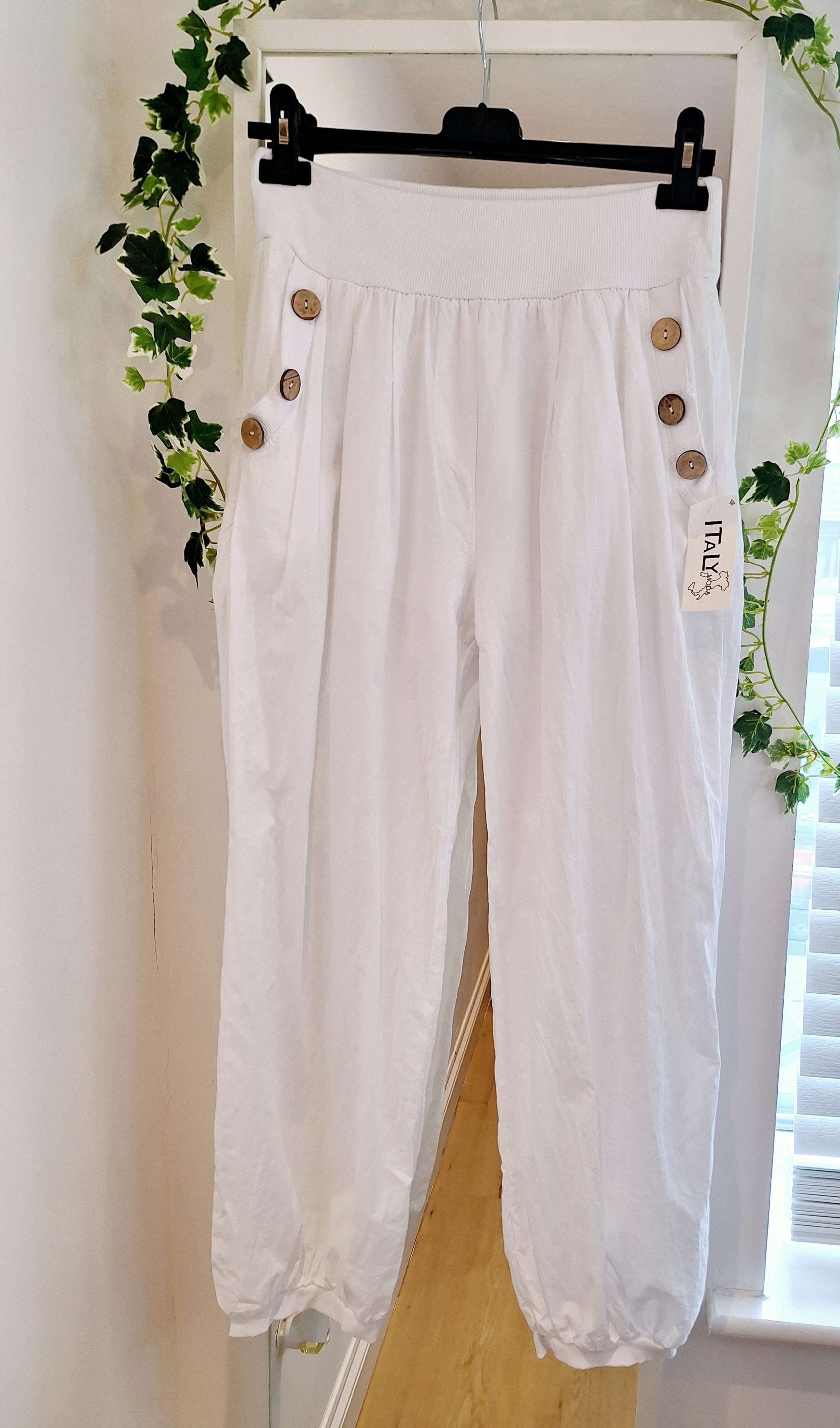 New Button Trousers White, Black, Stone, Blue, Khaki