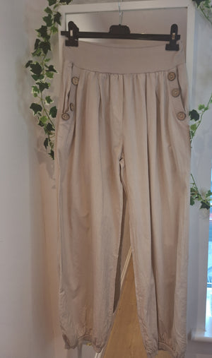 New Button Trousers White, Black, Stone, Blue, Khaki