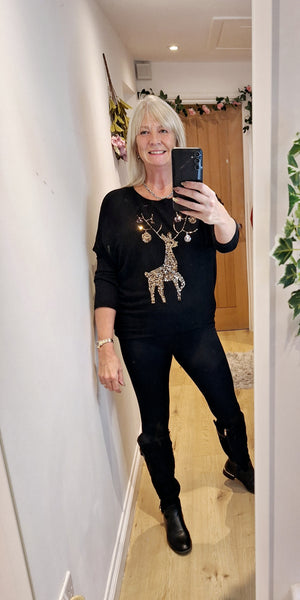 New Black Reindeer Sequin Soft Knit