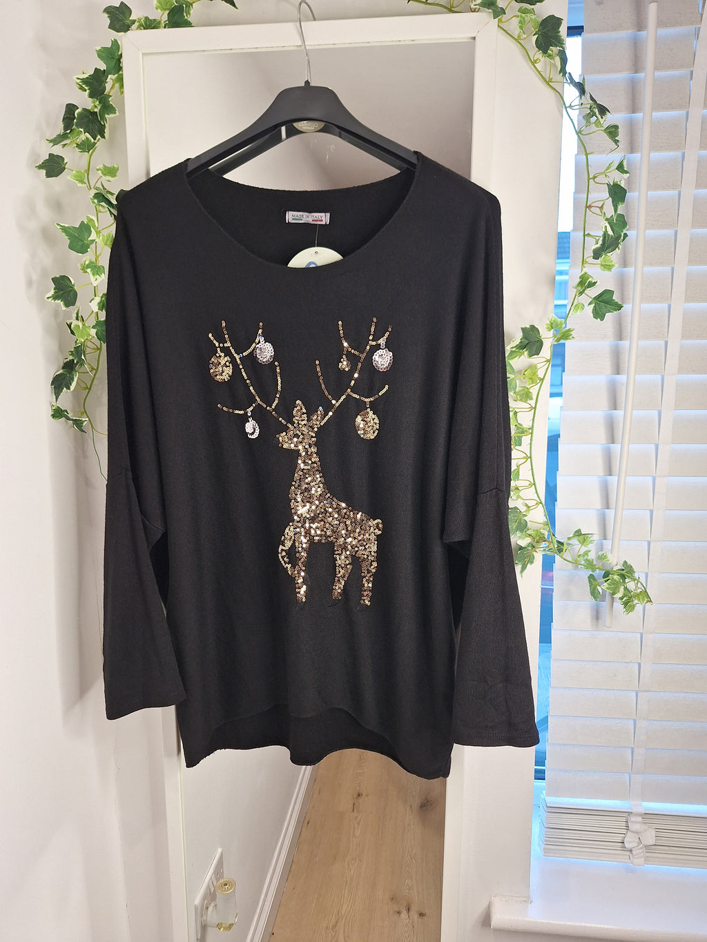 New Black Reindeer Sequin Soft Knit