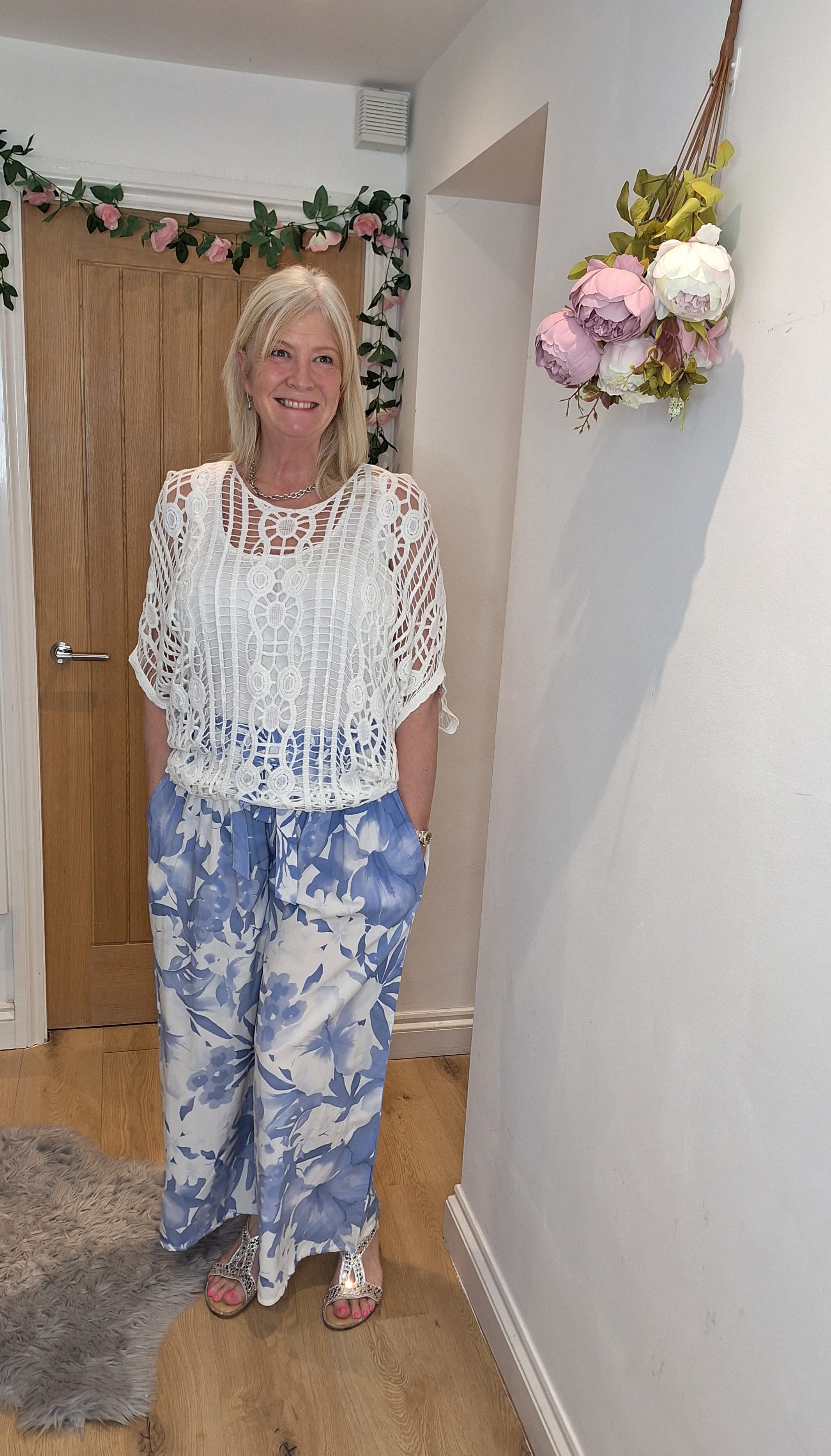 Plus Size Floral Palazzo Trousers
