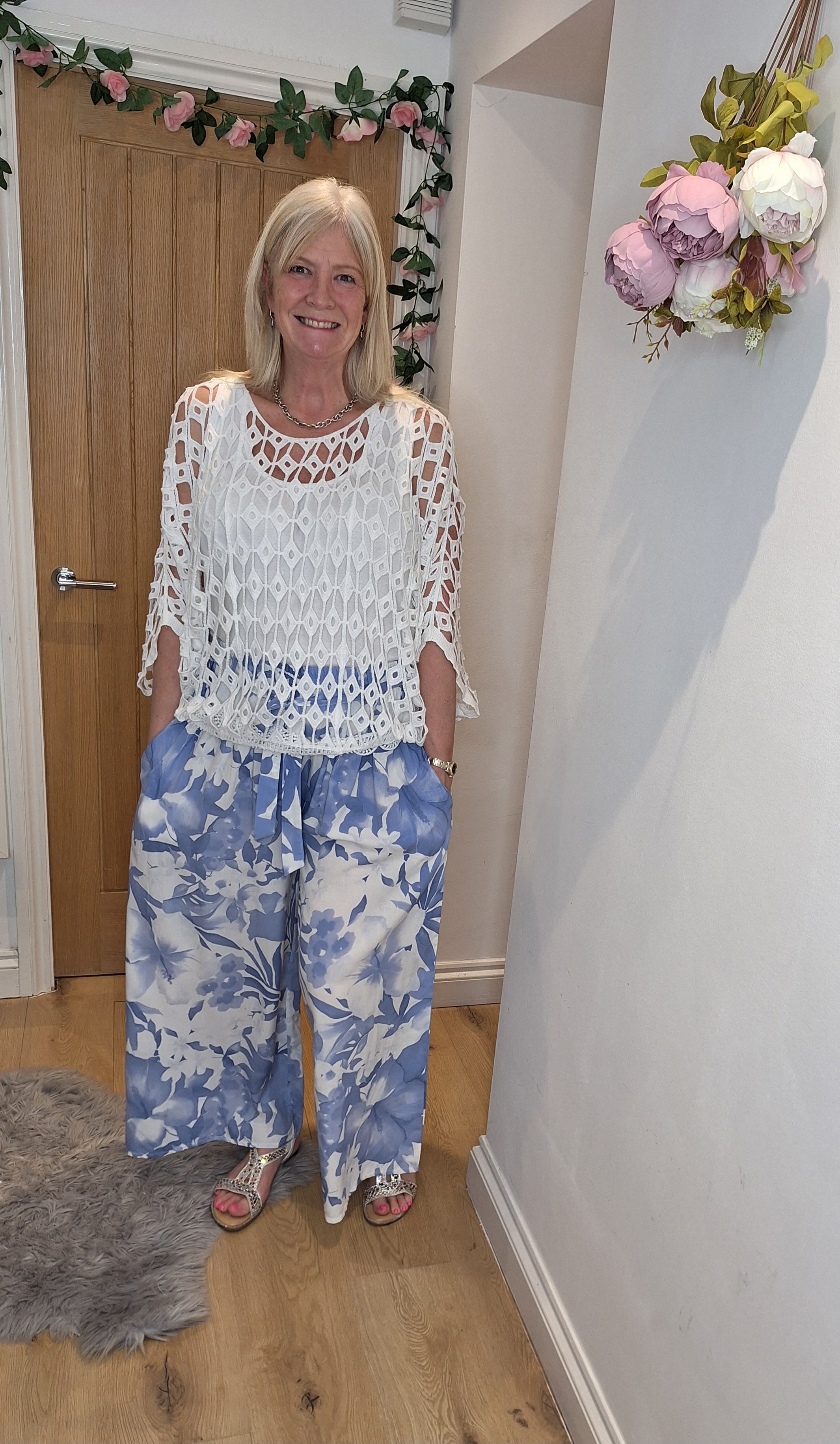 Plus Size Floral Palazzo Trousers