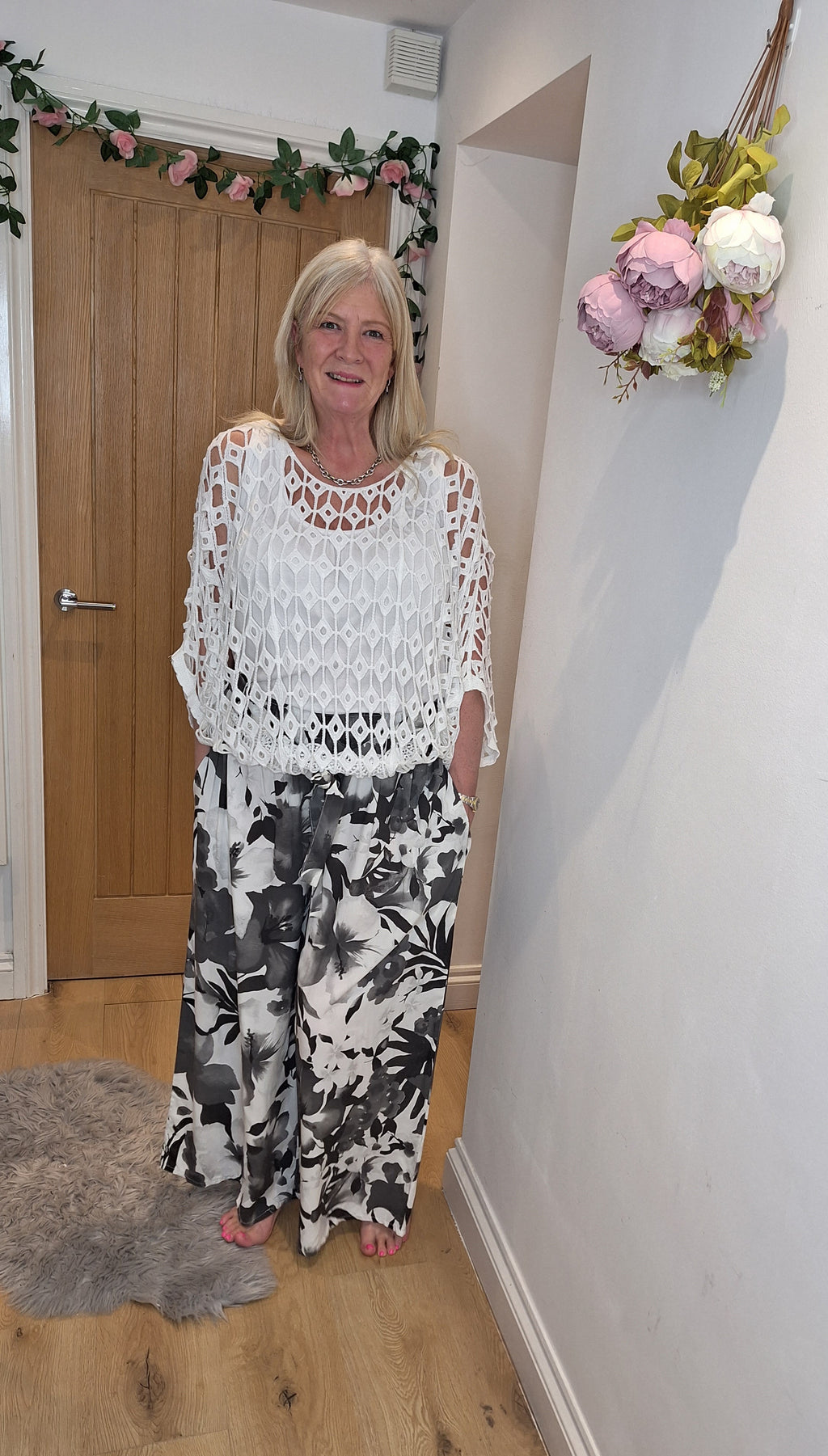 Plus Size Floral Palazzo Trousers