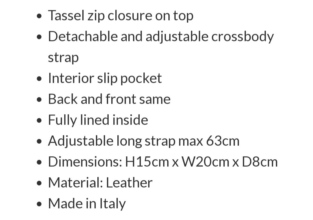 Leather Italian Crossbody Tassle Handbag and Free Extra Strap