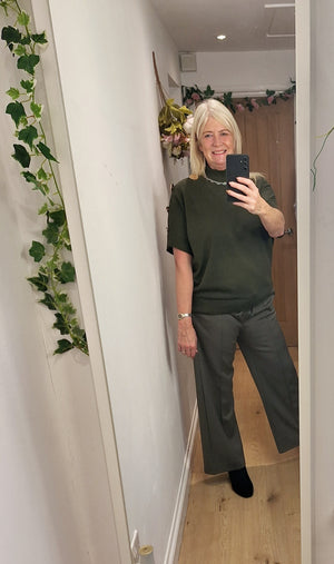 New Luxor Gold detail Soft Knit khaki green intro price Katie