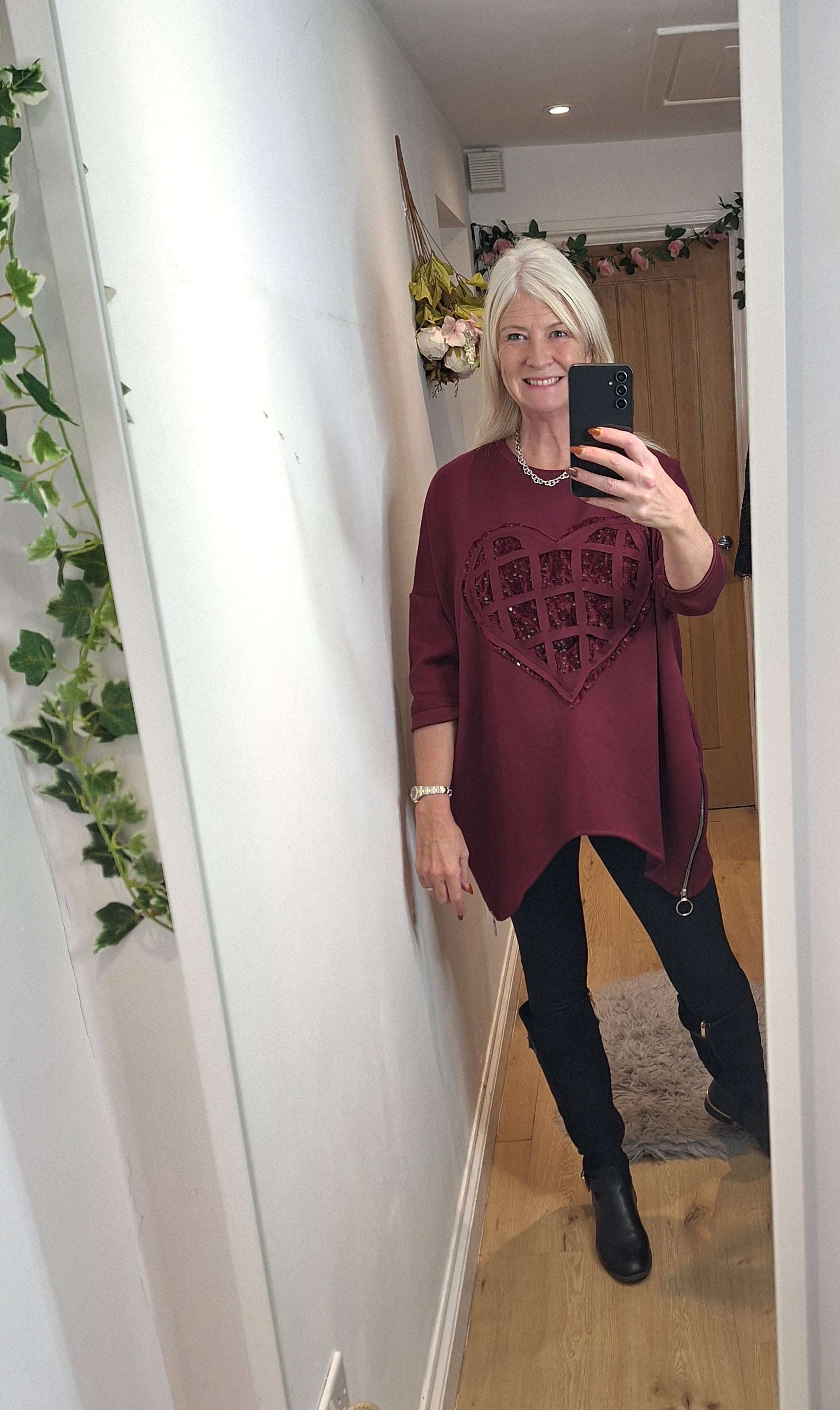 New Oversize Heart Sweatshirt.  Black or Burgundy