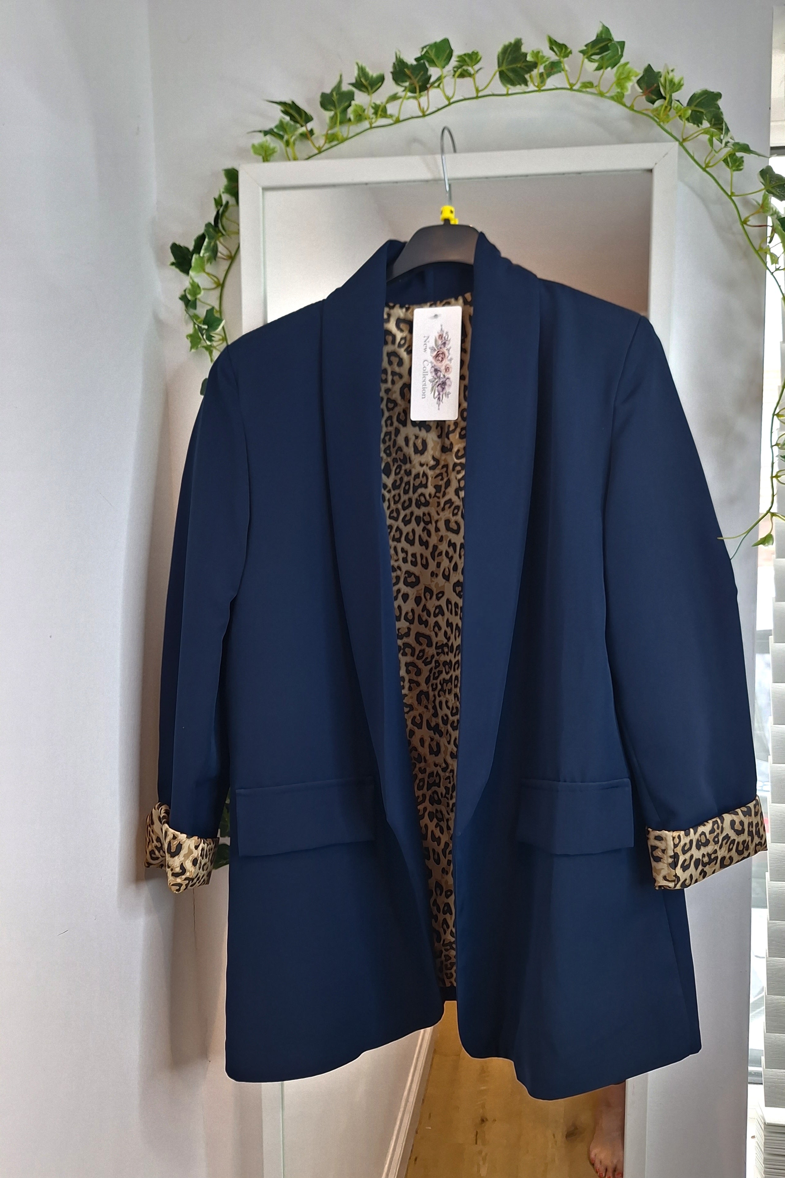 New Navy Leopard Trim Blazer intro price