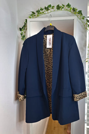 New Navy Leopard Trim Blazer intro price