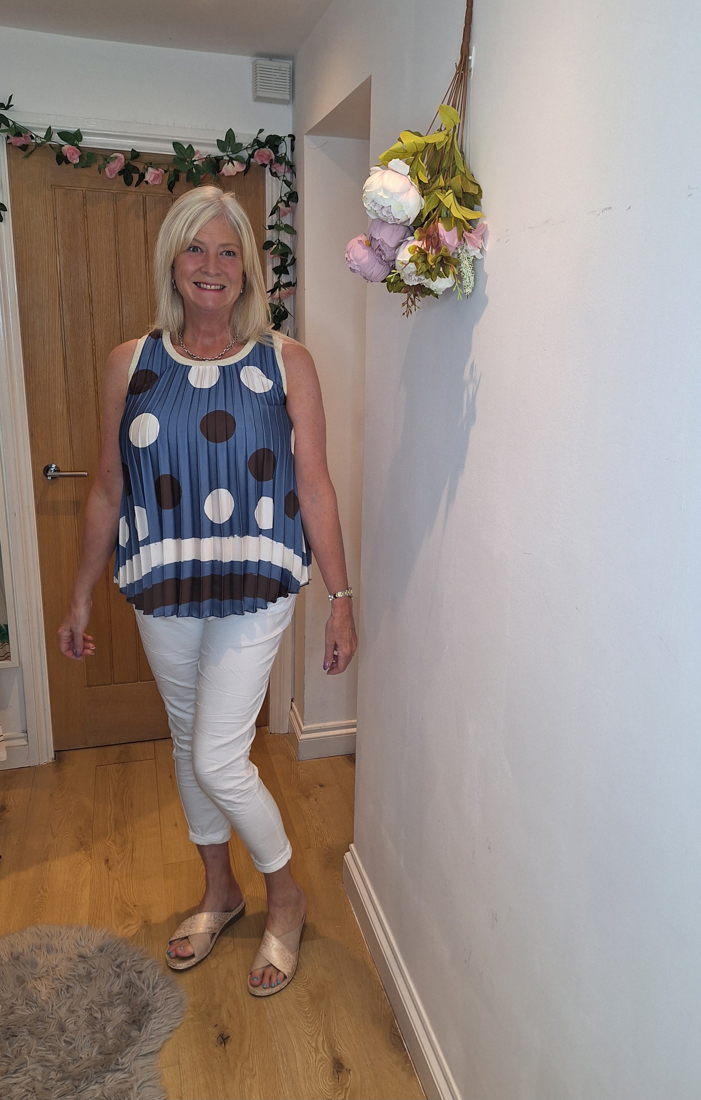 New Dotty Pleat Blouse Blue