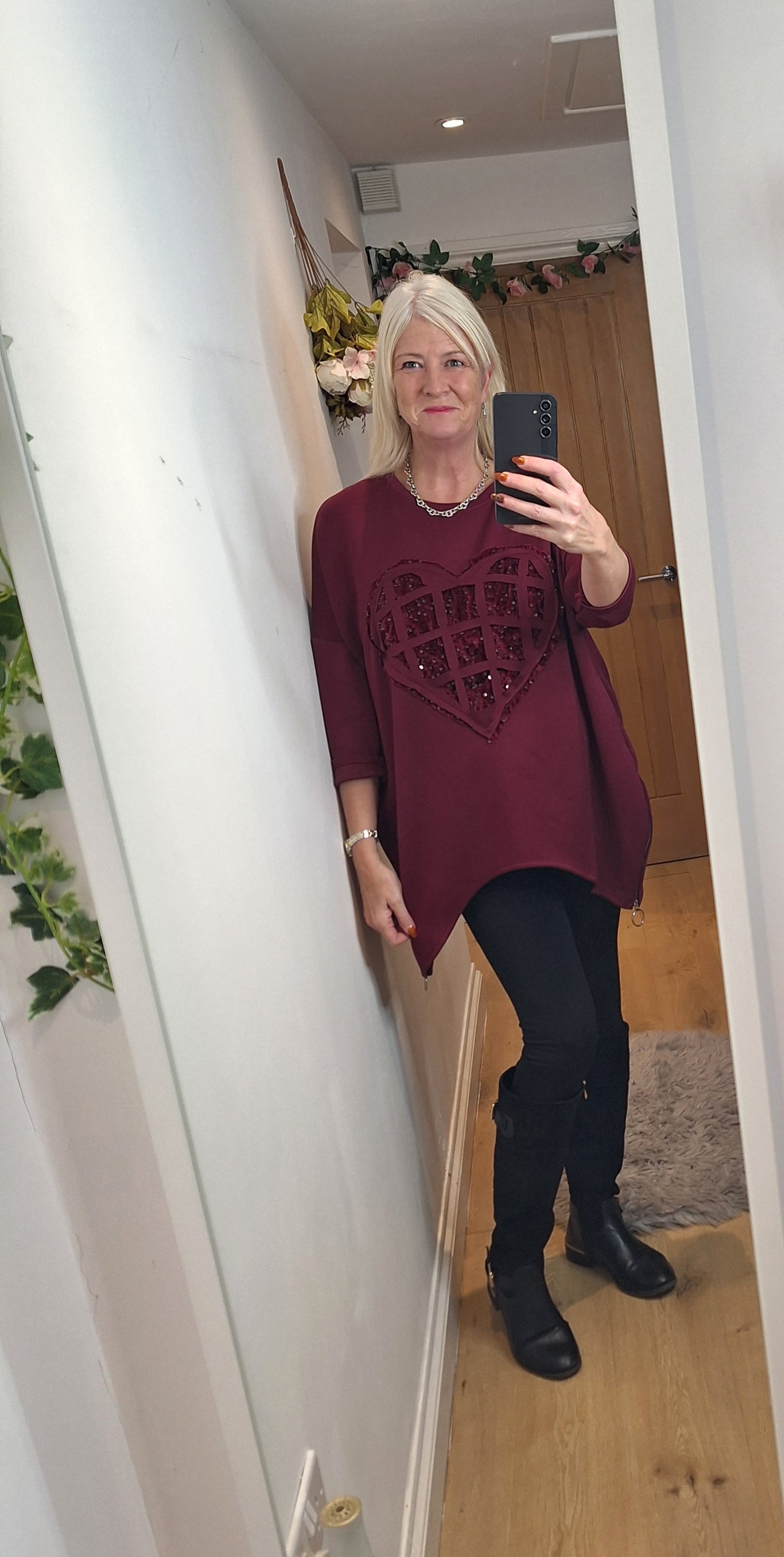 New Oversize Heart Sweatshirt.  Black or Burgundy