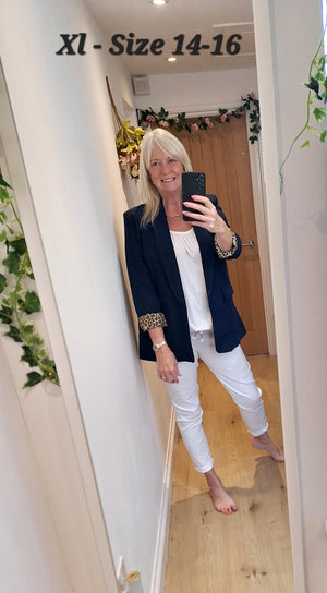New Navy Leopard Trim Blazer intro price