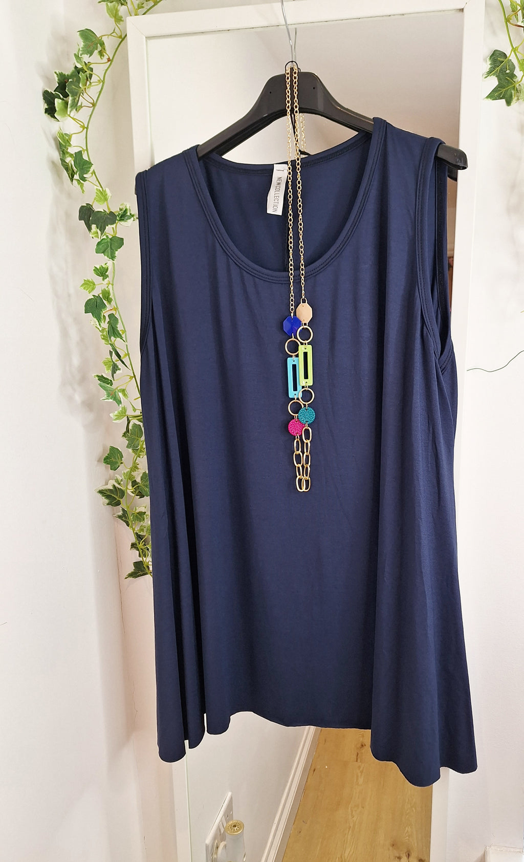 New Navy Stretch Top and Necklace