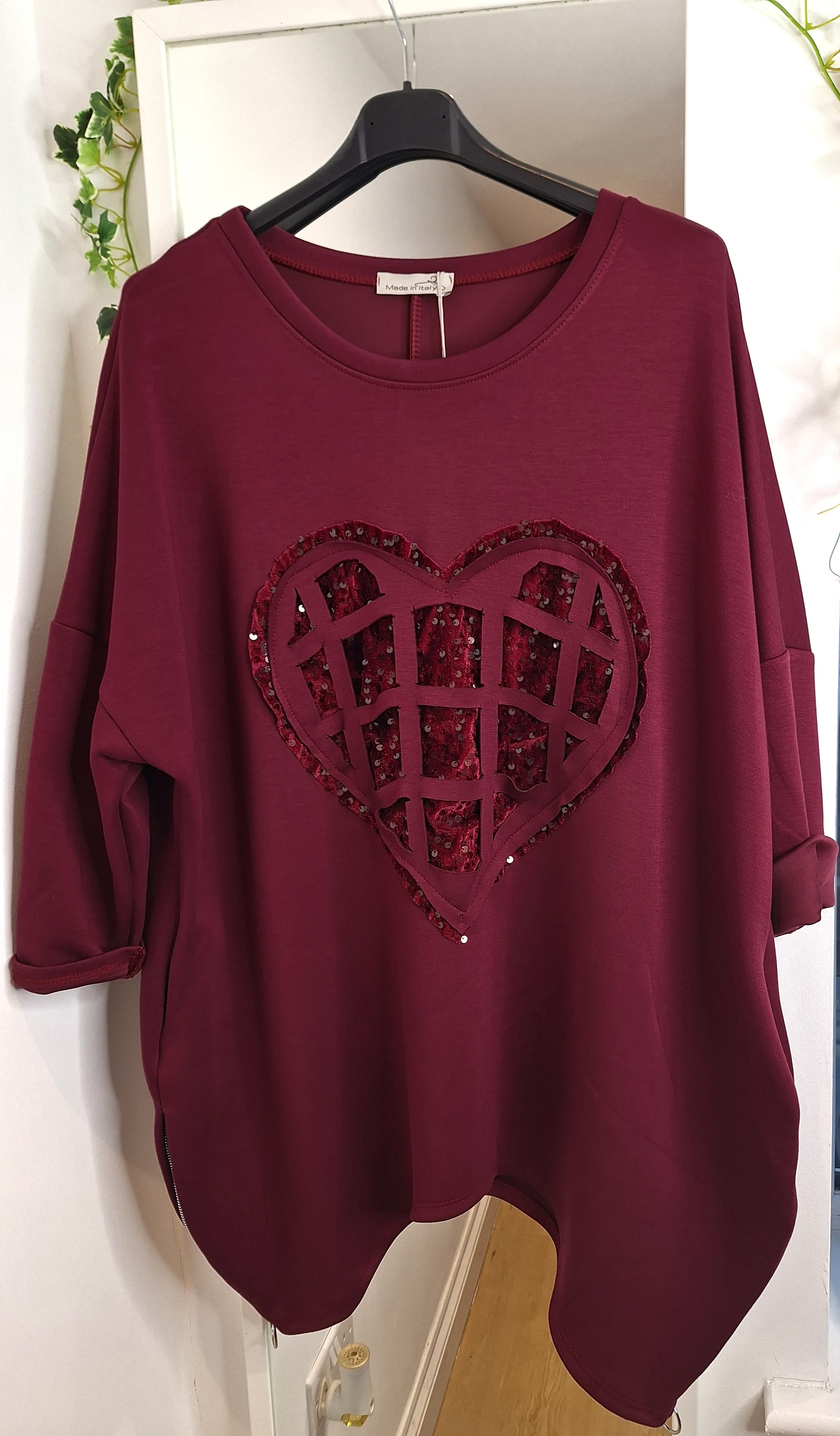New Oversize Heart Sweatshirt.  Black or Burgundy