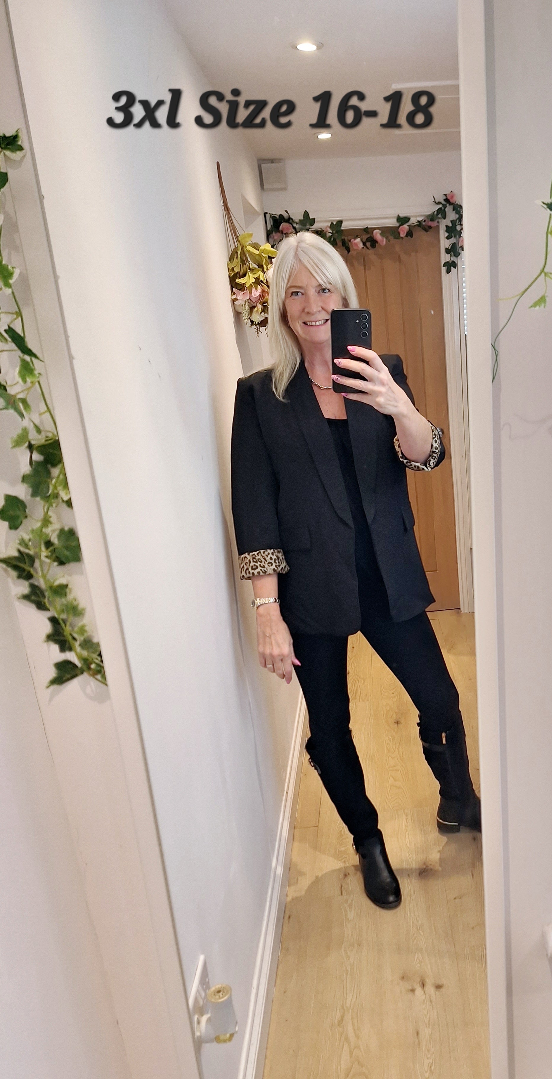 New Black Leopard Trim Blazer intro price Size 18-20