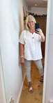 New Waffle Button Blouse with embroidered back