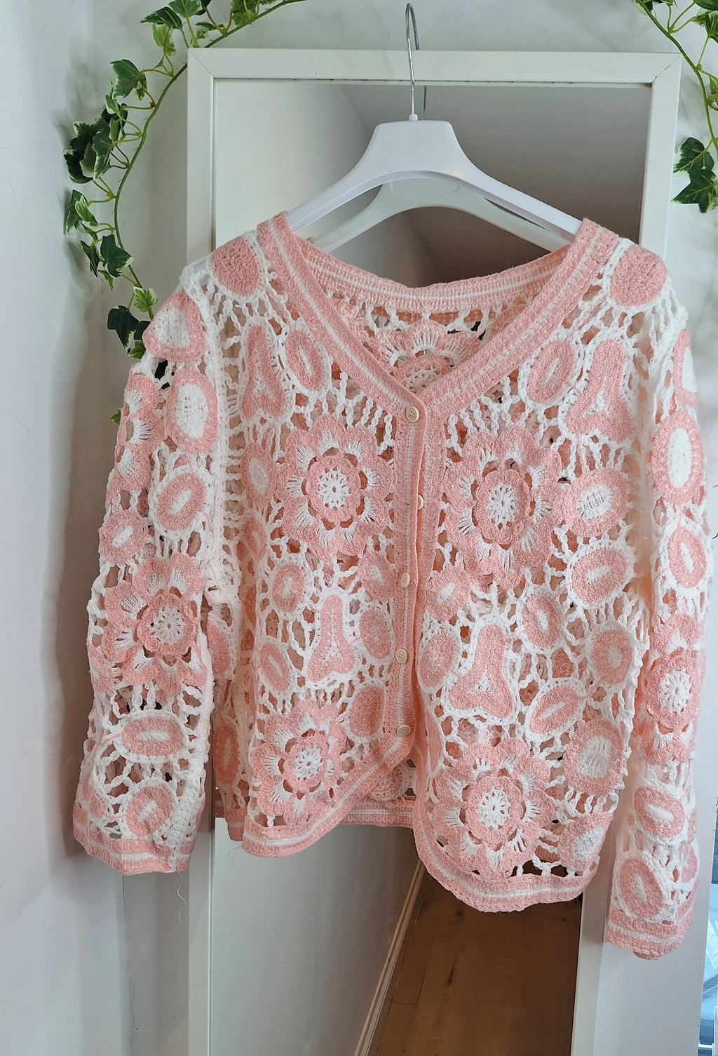 New Smaller Crochet Cardigan Pink