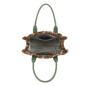 New Larger Leopard Fur Trim Tote Bag Black or Brown