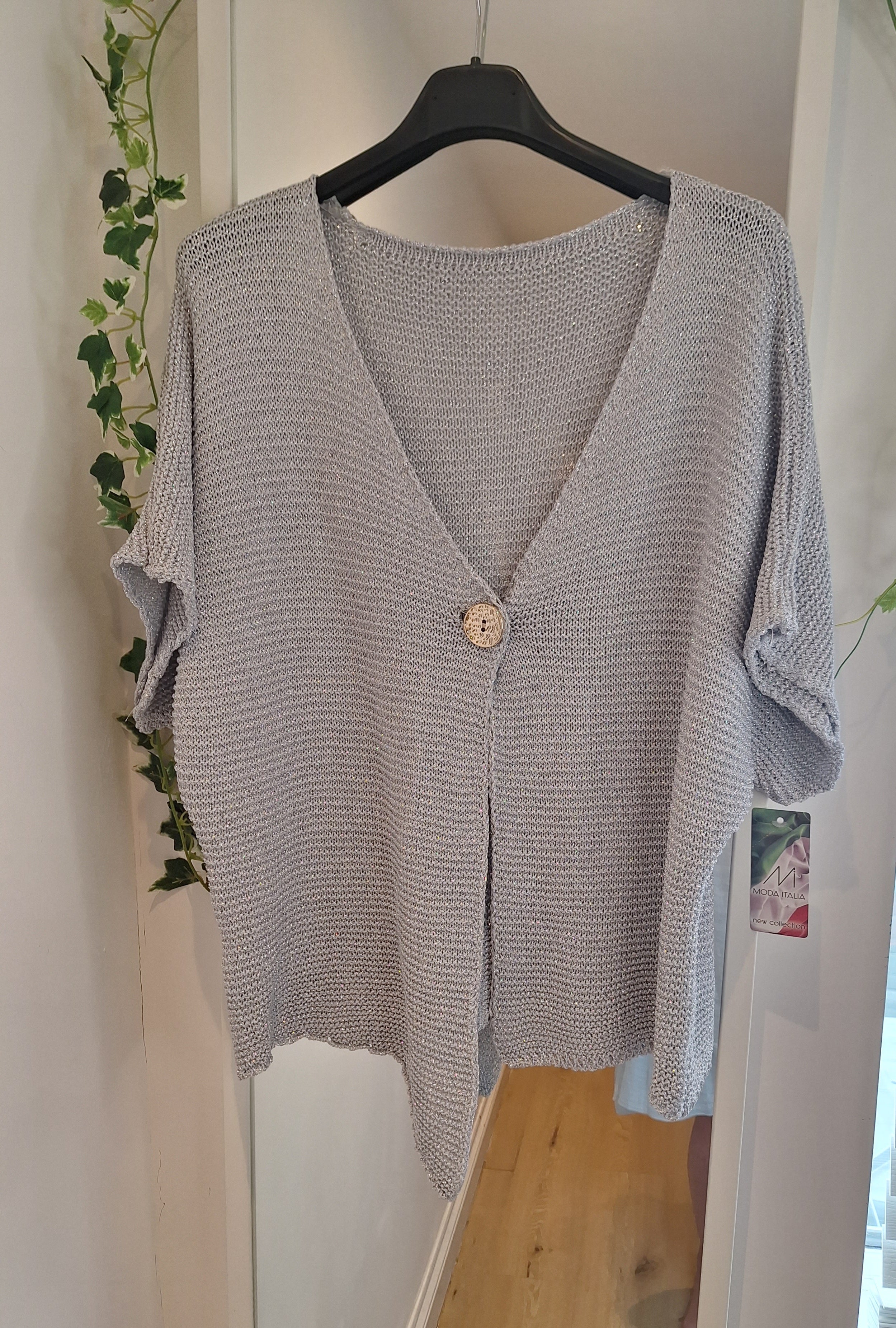 New Silver or Blue Metallic Fleck Lux Gold Button Cardigan