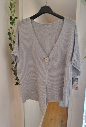 New Silver or Blue Metallic Fleck Lux Gold Button Cardigan