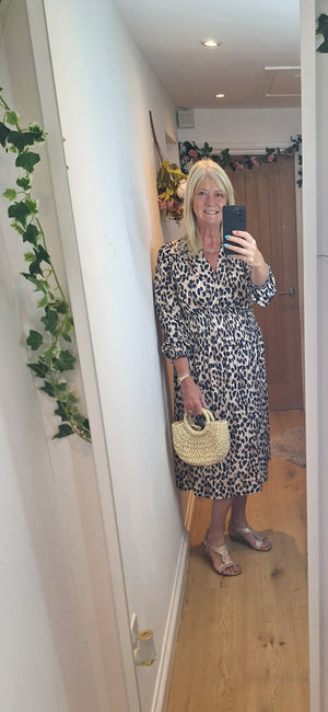New Navy Leopard non iron Dress