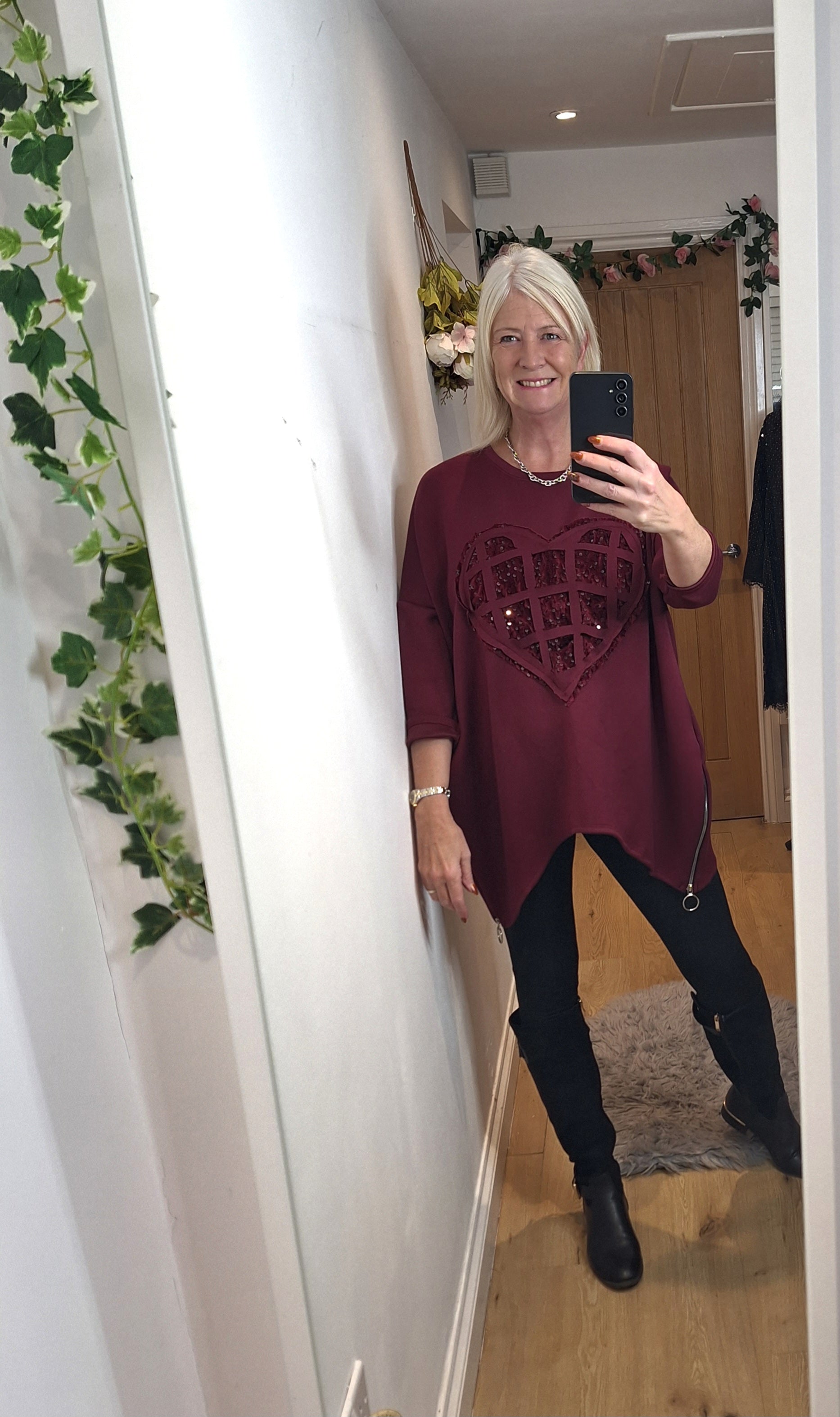 New Oversize Heart Sweatshirt.  Black or Burgundy