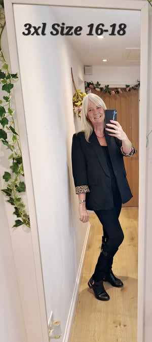 New Black Leopard Trim Blazer intro price Size 18-20