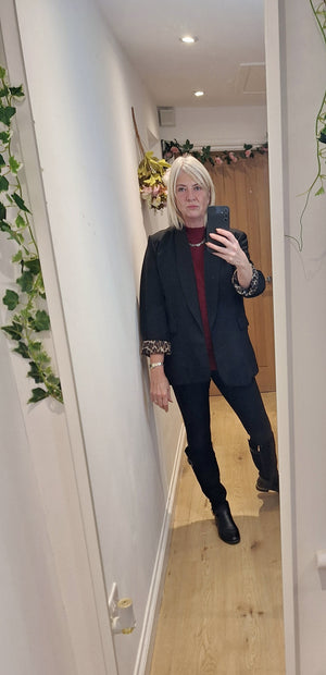 New Black Leopard Trim Blazer intro price Size 18-20
