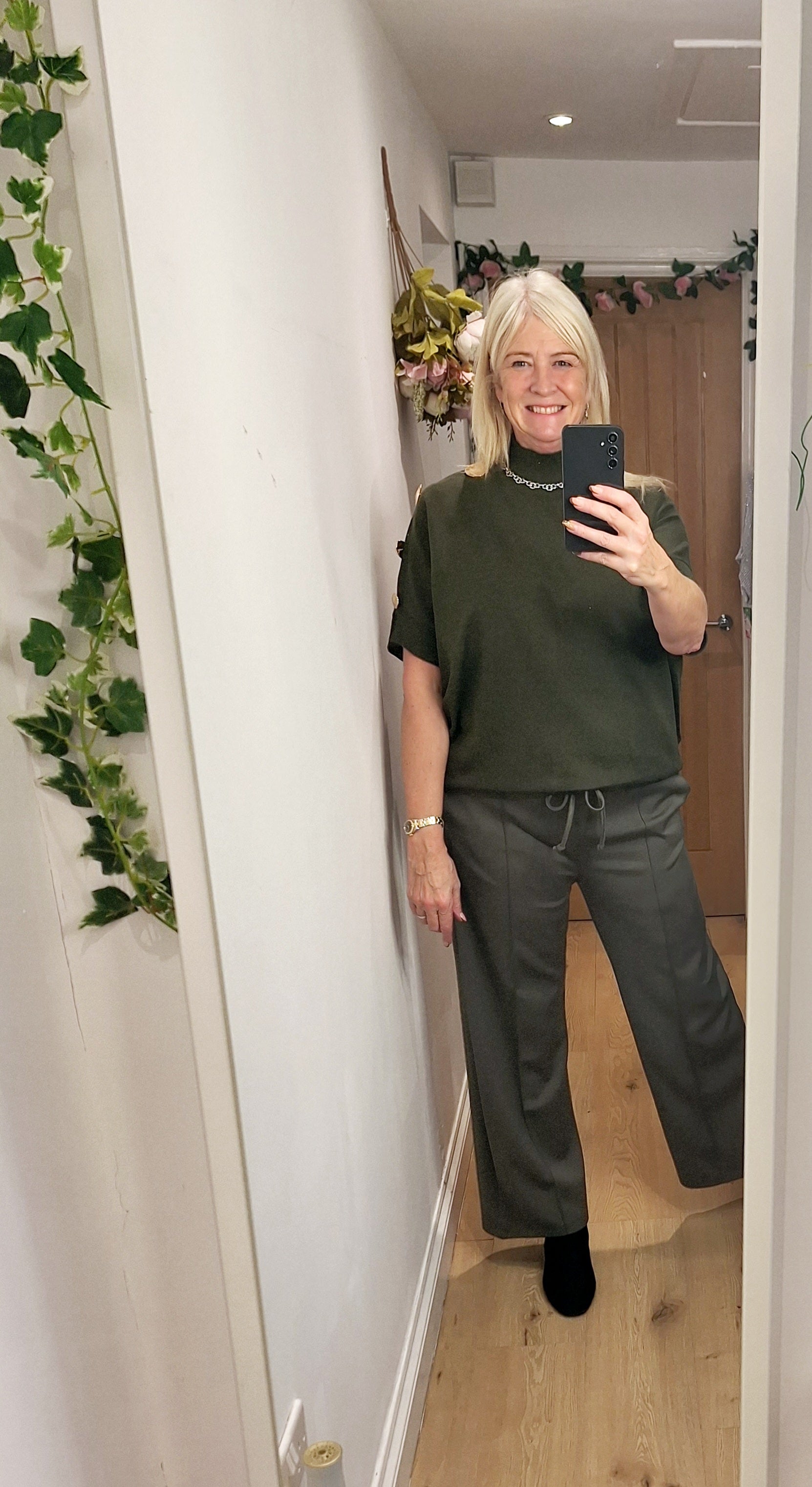 New Luxor Gold detail Soft Knit khaki green intro price Katie