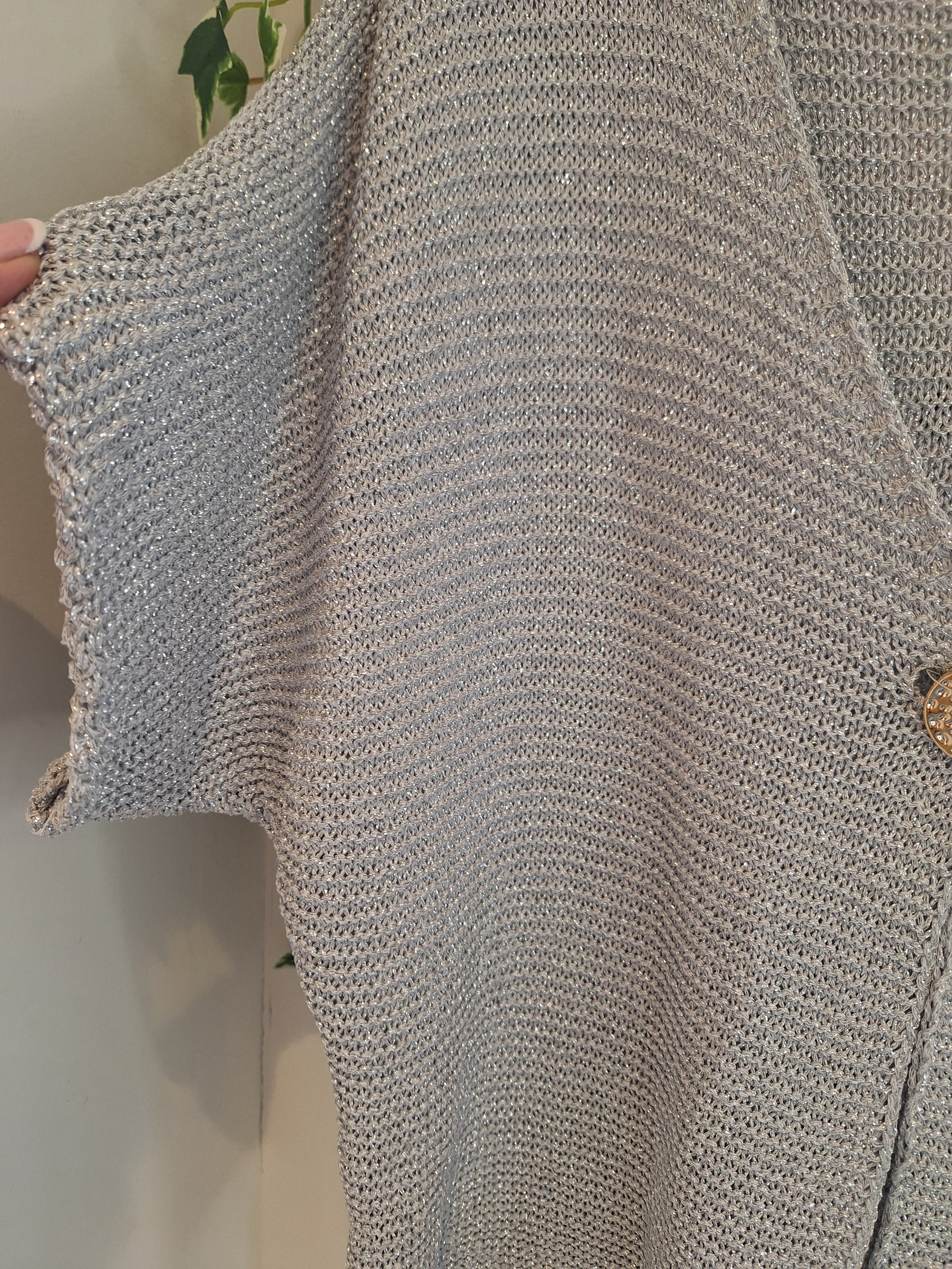 New Silver or Blue Metallic Fleck Lux Gold Button Cardigan