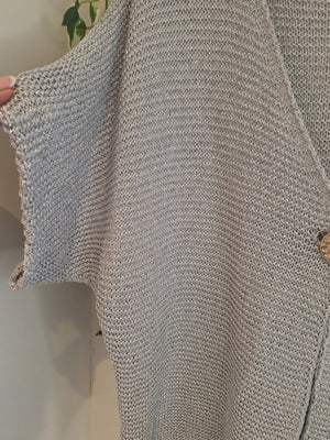 New Silver or Blue Metallic Fleck Lux Gold Button Cardigan