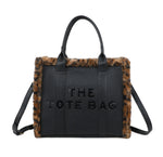 New Larger Leopard Fur Trim Tote Bag Black or Brown