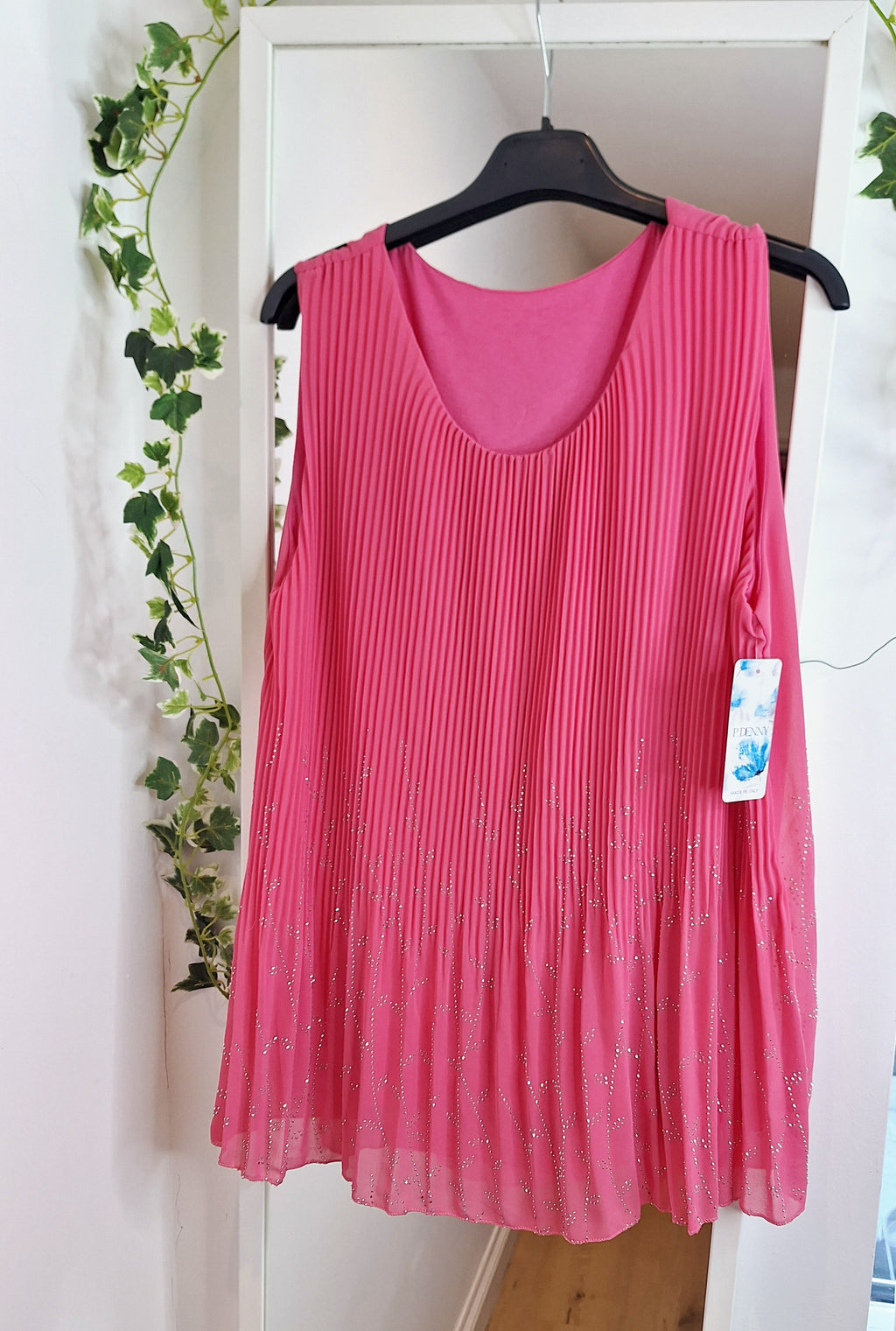 New Candy Pink Sequin Pleat Top