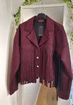 New Suede effect Fringe Jacket Burgundy Wine to Size 12-14