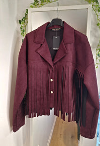 New Suede effect Fringe Jacket Burgundy Wine to Size 12-14