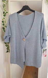 New Silver or Blue Metallic Fleck Lux Gold Button Cardigan