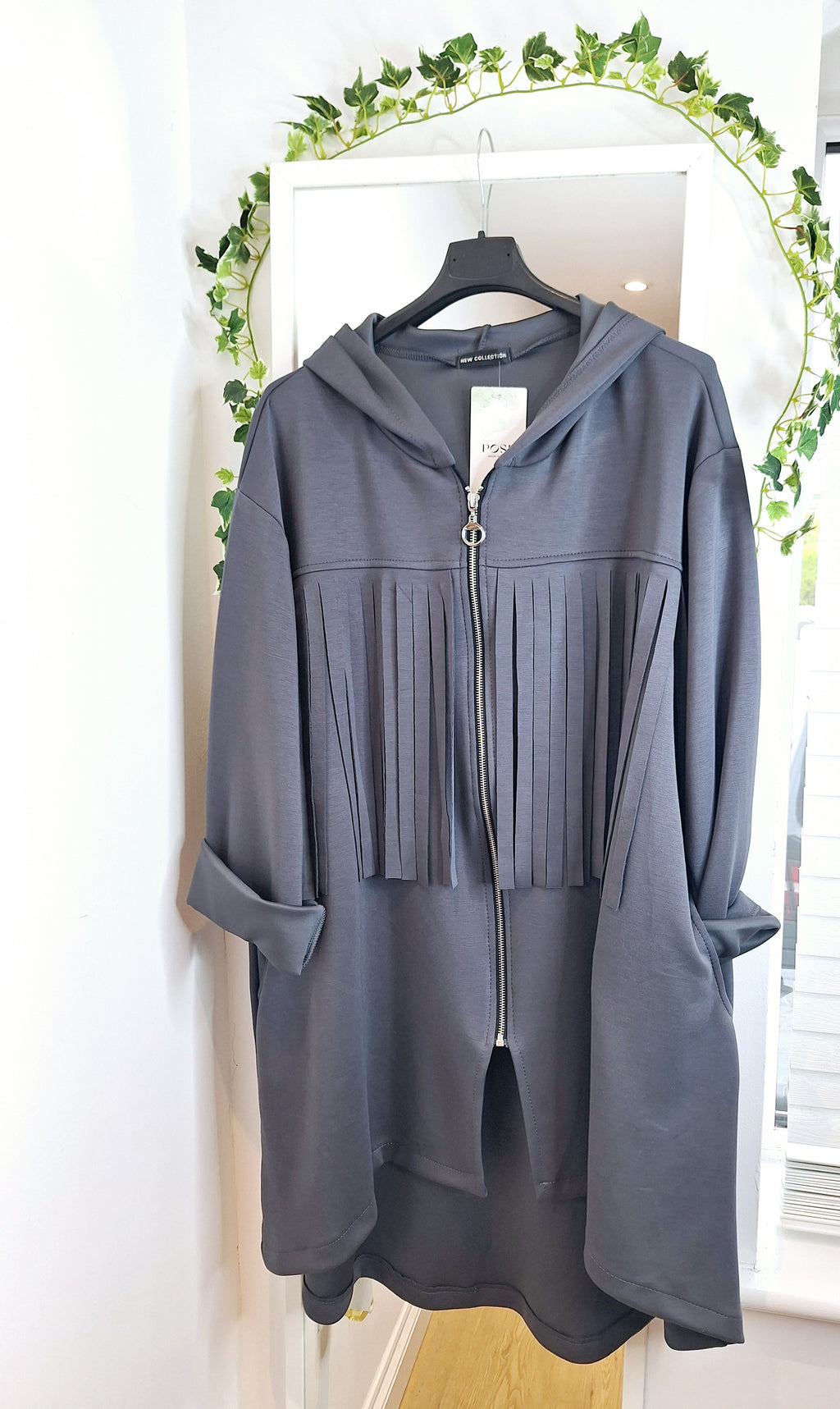 New Grey Fringe pockets Jacket