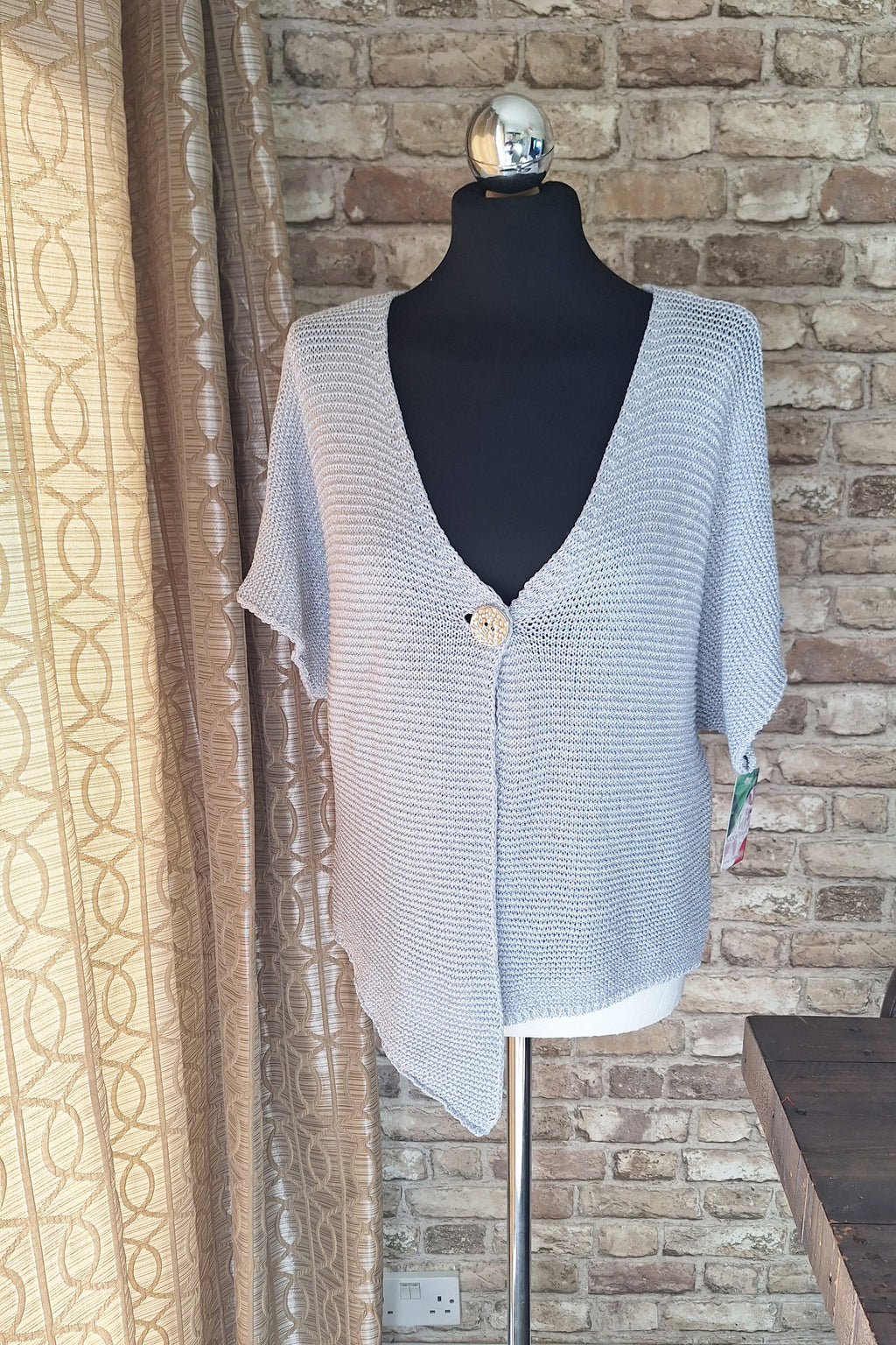 New Silver or Blue Metallic Fleck Lux Gold Button Cardigan